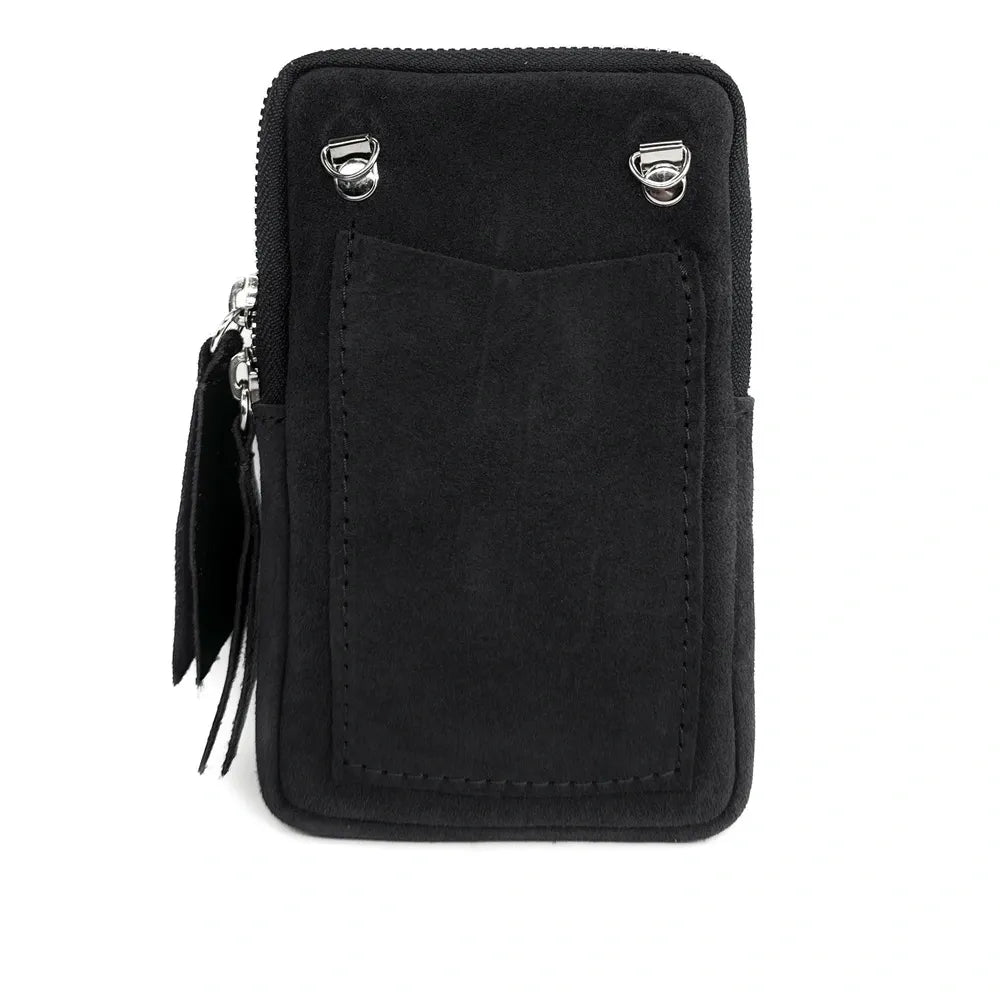 Pochette bandoulière en croûte de cuir LOUVRE Noir