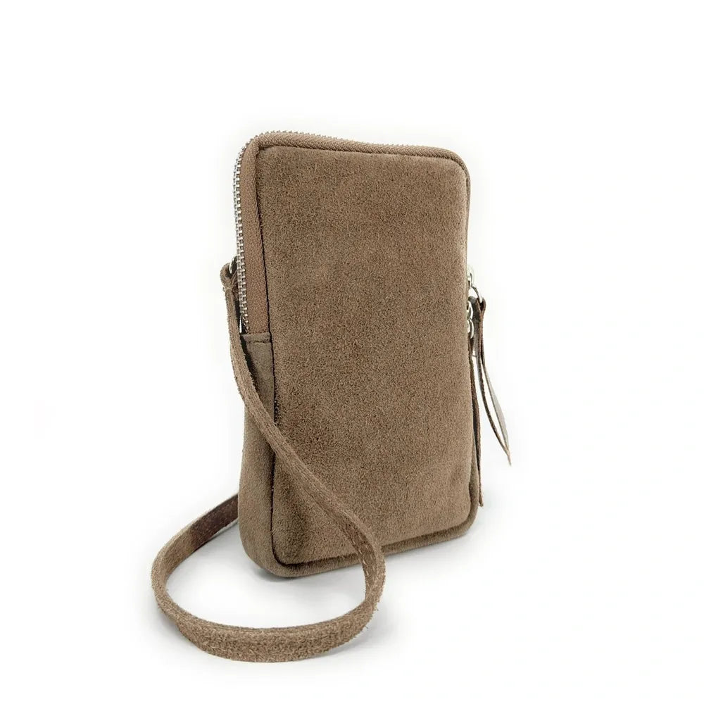 Pochette bandoulière en croûte de cuir LOUVRE Taupe