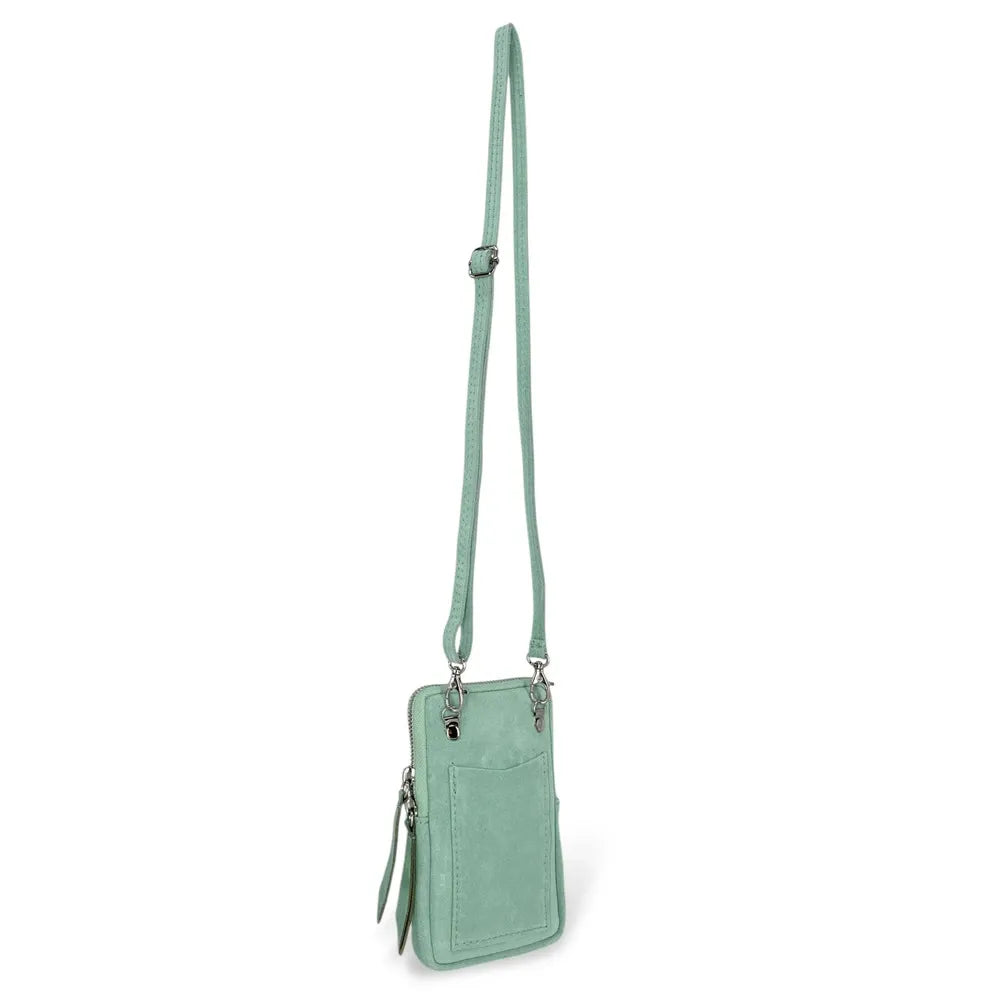 Pochette bandoulière en croûte de cuir LOUVRE Vert pastel