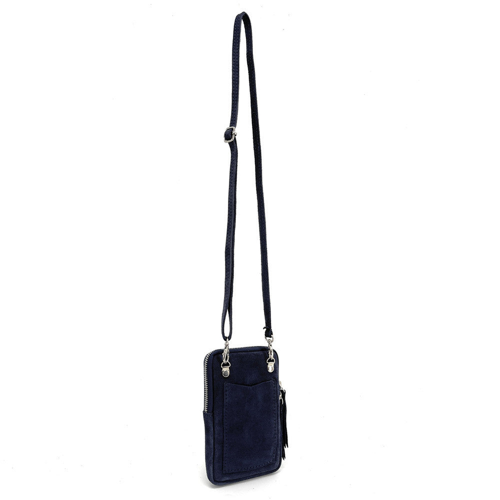 Pochette bandoulière en croûte de cuir LOUVRE Bleu marine