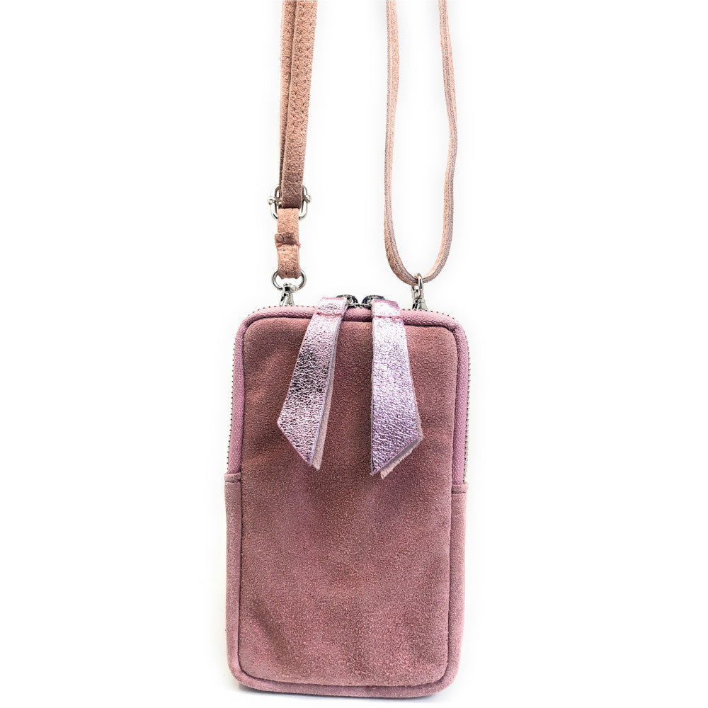 Pochette bandoulière en croûte de cuir LOUVRE Rose nude