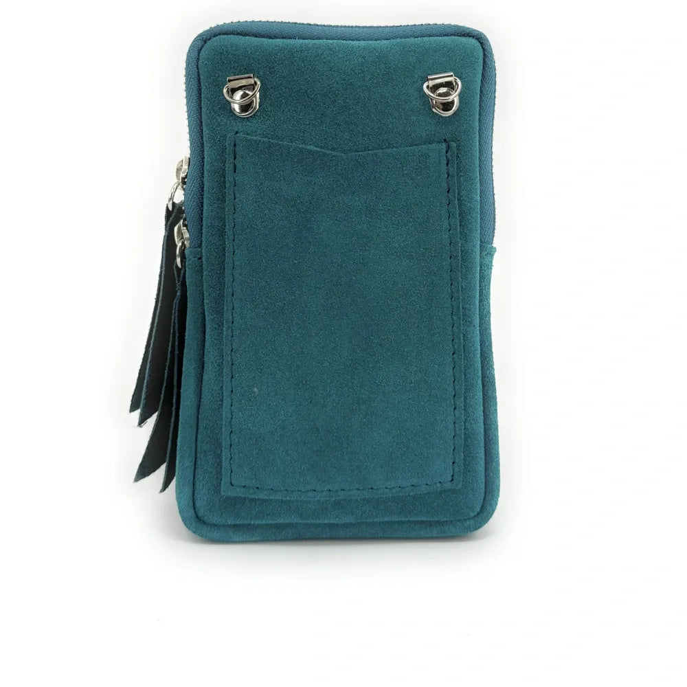 Pochette bandoulière en croûte de cuir LOUVRE Bleu vert canard