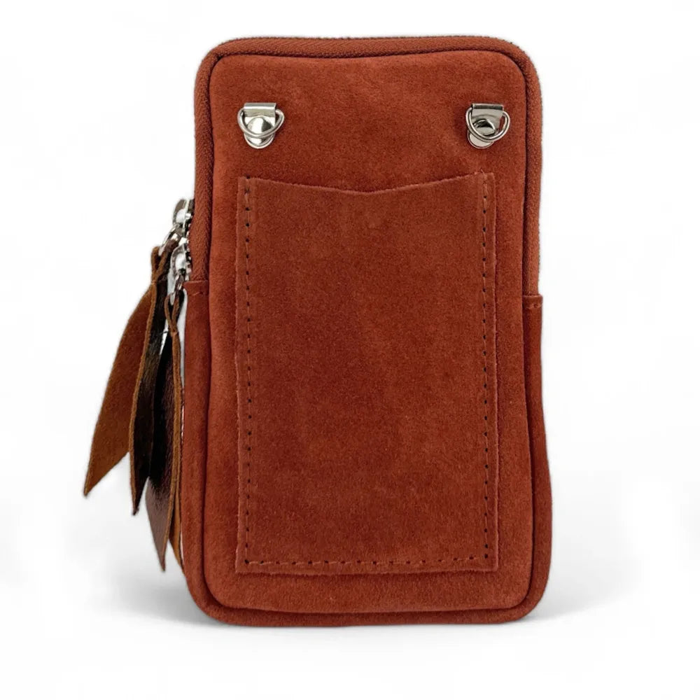 Pochette bandoulière en croûte de cuir LOUVRE Rouge brique