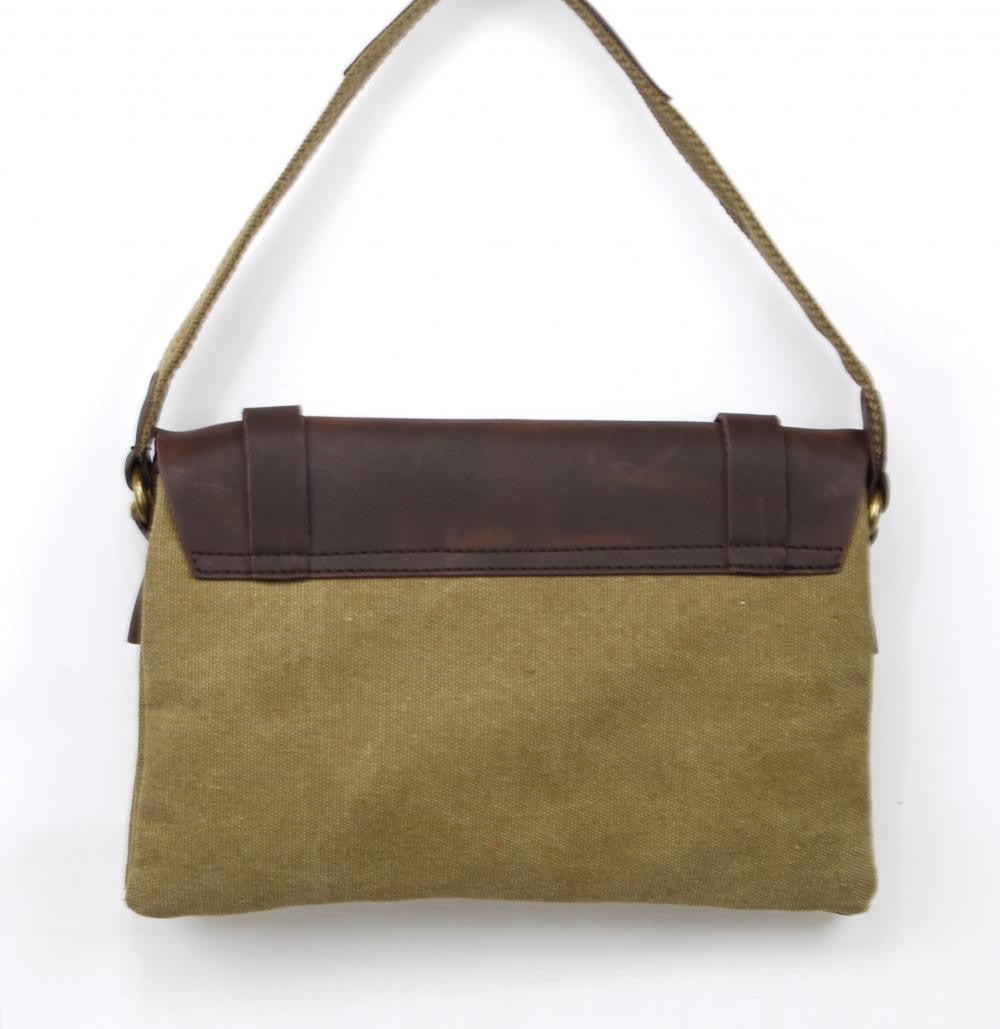 Pochette en cuir et toile JAVA Kaki clair