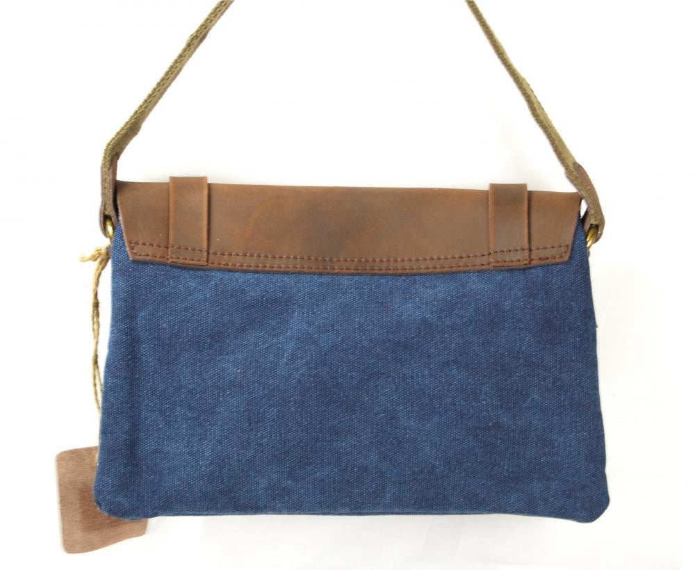 Pochette en cuir et toile JAVA Bleu