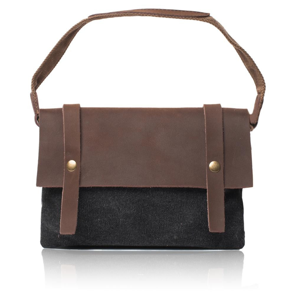 Pochette en cuir et toile JAVA Noir