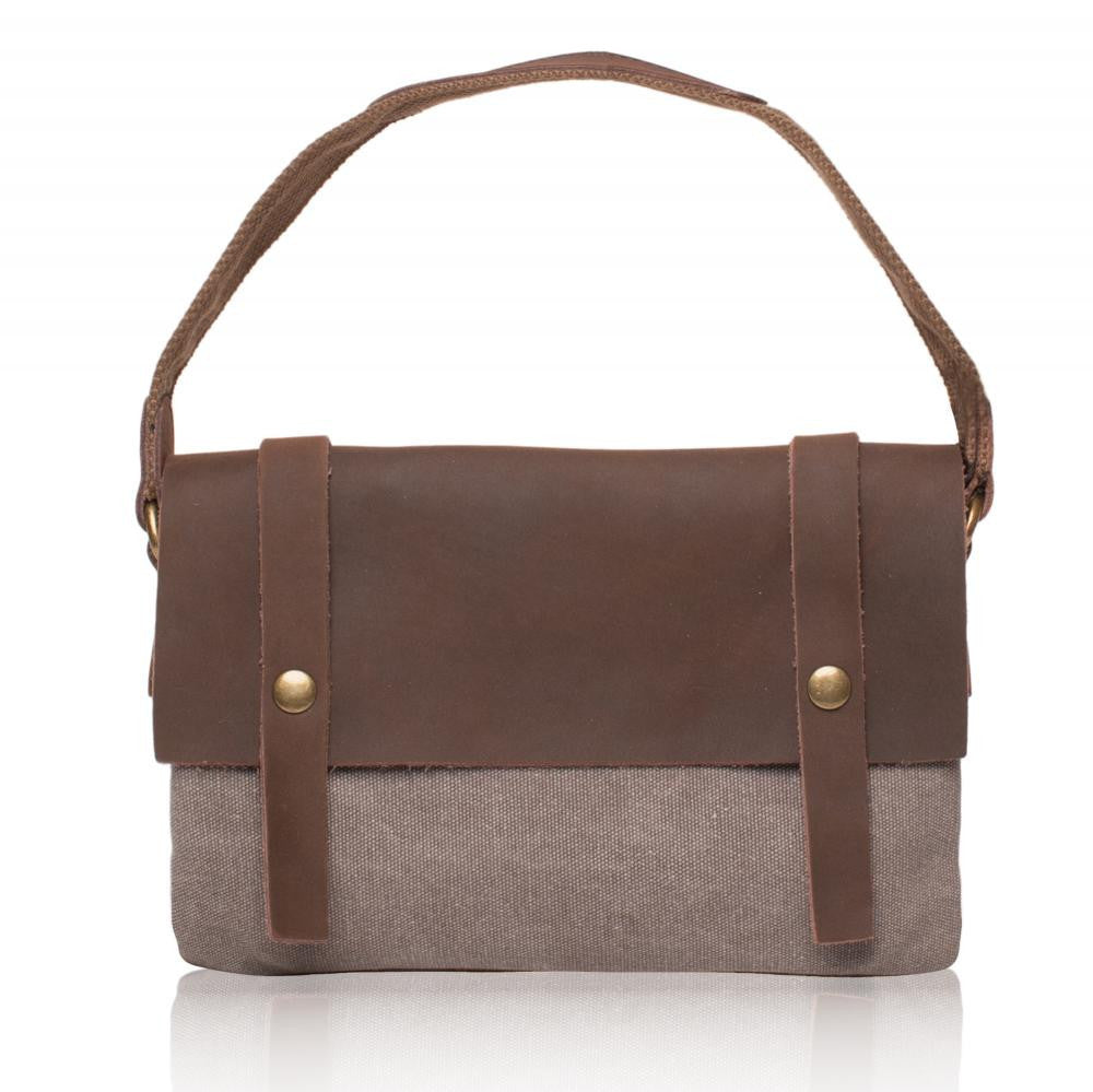 Pochette en cuir et toile JAVA Gris clair