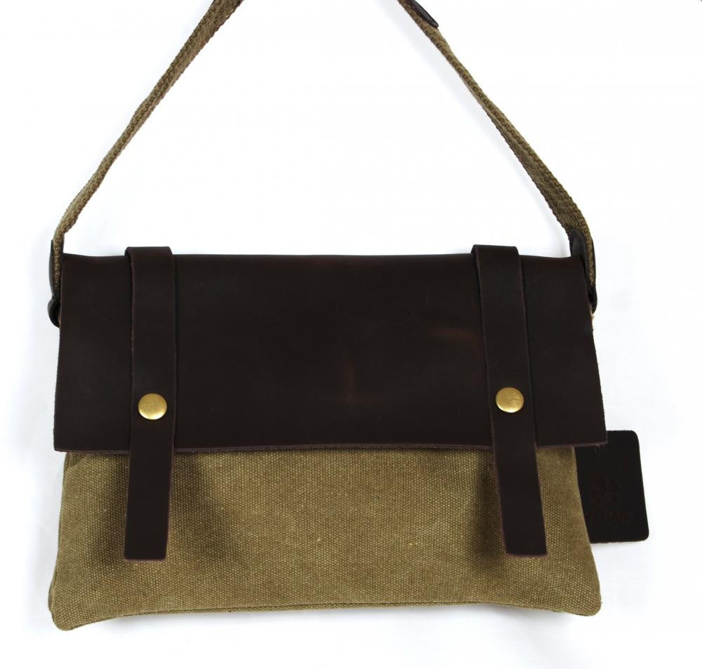 Pochette en cuir et toile JAVA Kaki clair
