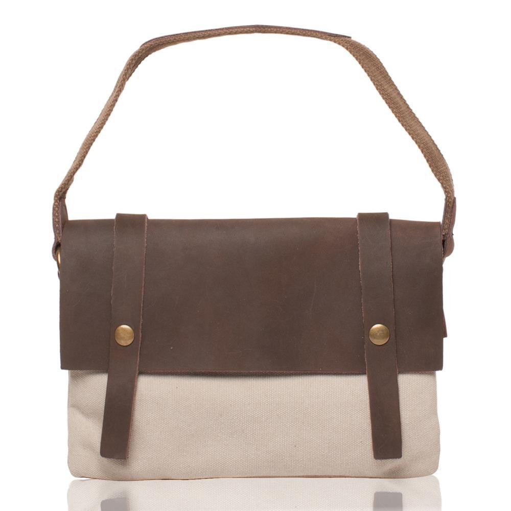 Pochette en cuir et toile JAVA Beige crème