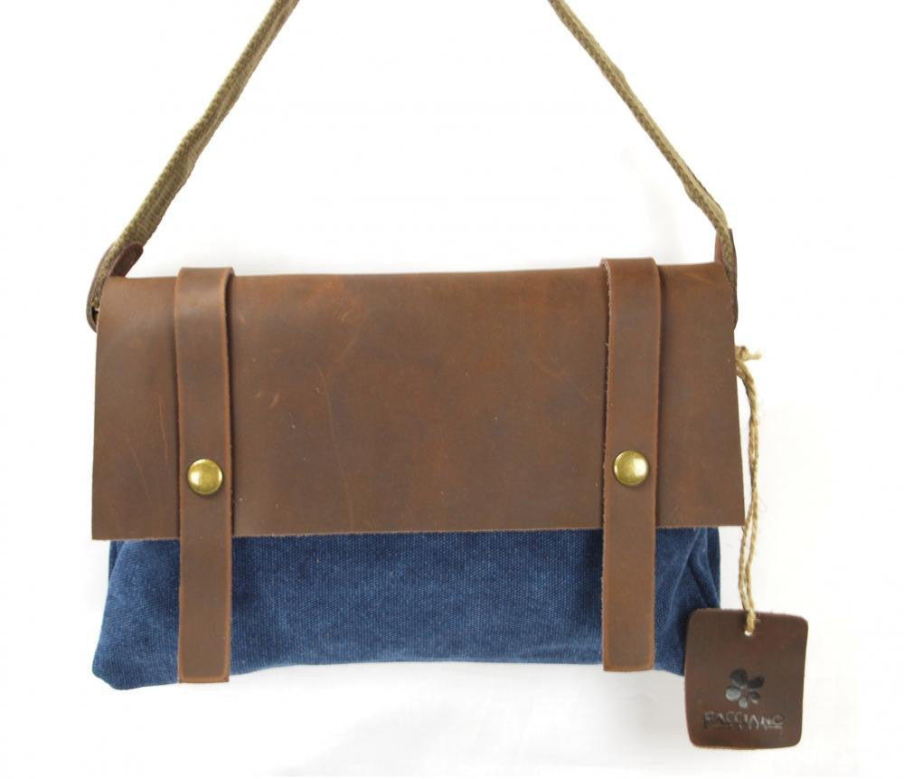 Pochette en cuir et toile JAVA Bleu