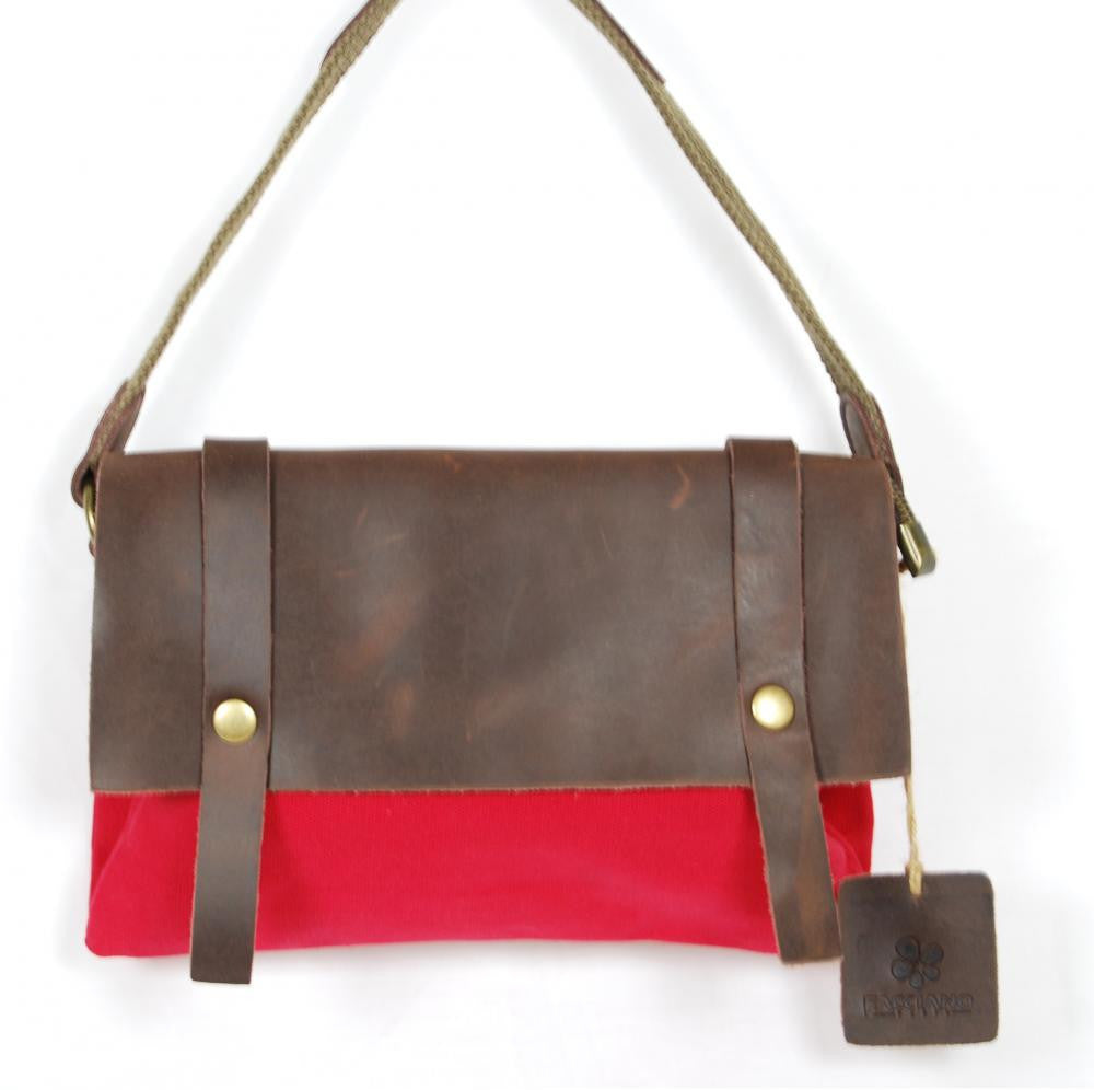 Pochette en cuir et toile JAVA Rouge garance