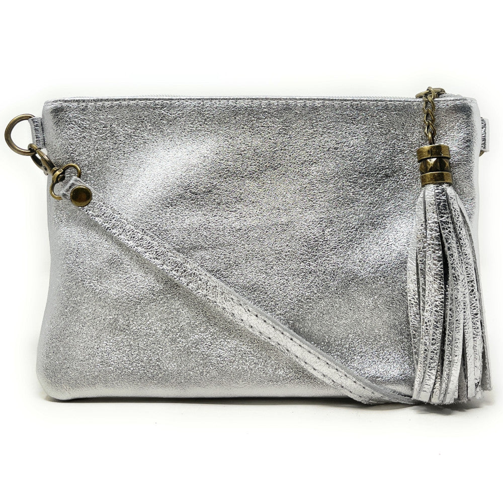 Sac pochette en cuir irisé MORGANE Argent clair