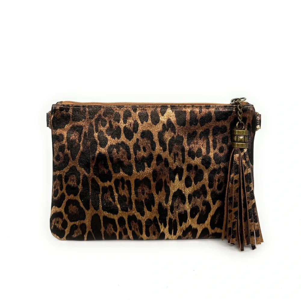 Sac pochette en cuir irisé MORGANE Léopard bronze