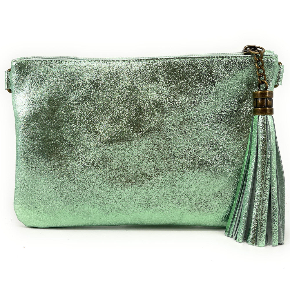 Sac pochette en cuir irisé MORGANE Menthe givrée
