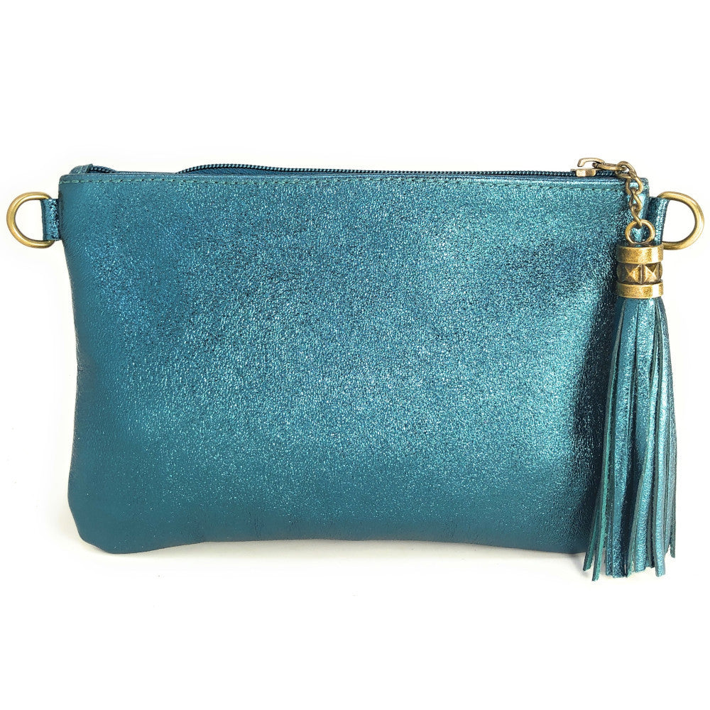 Sac pochette en cuir irisé MORGANE Turquoise irisé