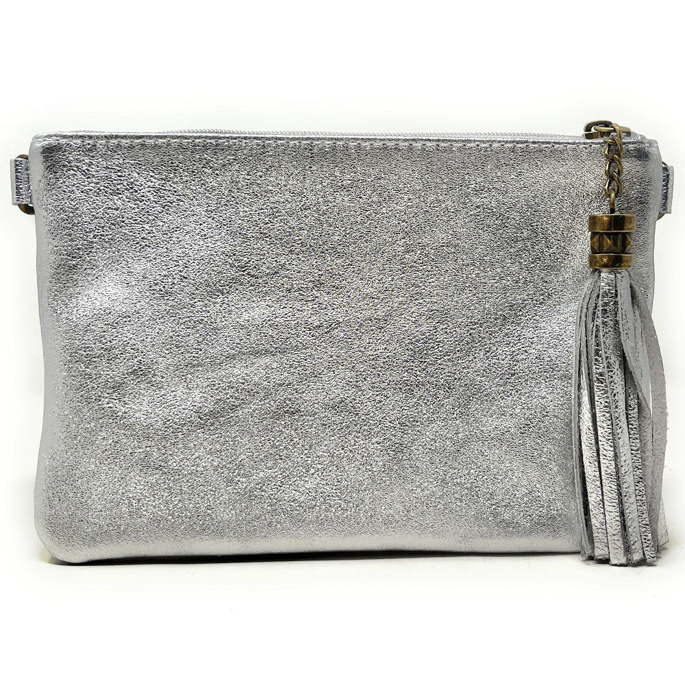 Sac pochette en cuir irisé MORGANE Argent clair