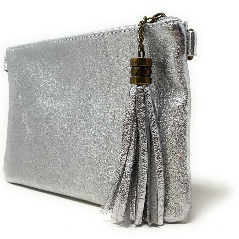 Sac pochette en cuir irisé MORGANE Argent clair