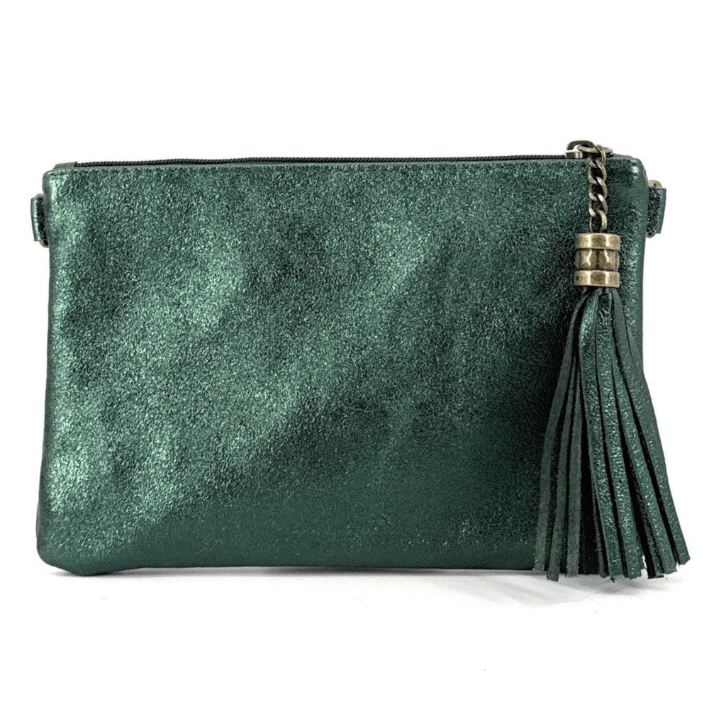 Sac pochette en cuir irisé MORGANE Vert forêt irisé