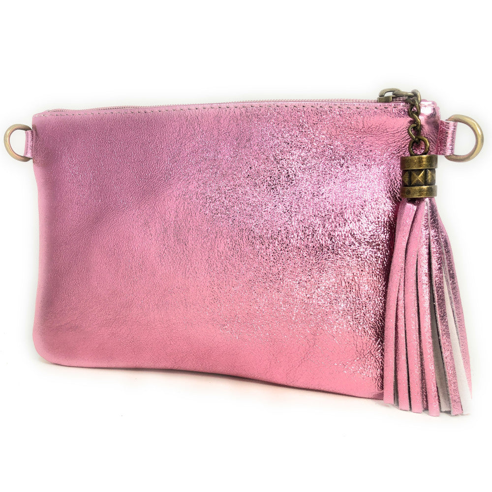 Sac pochette en cuir irisé MORGANE Rose pâle irisé