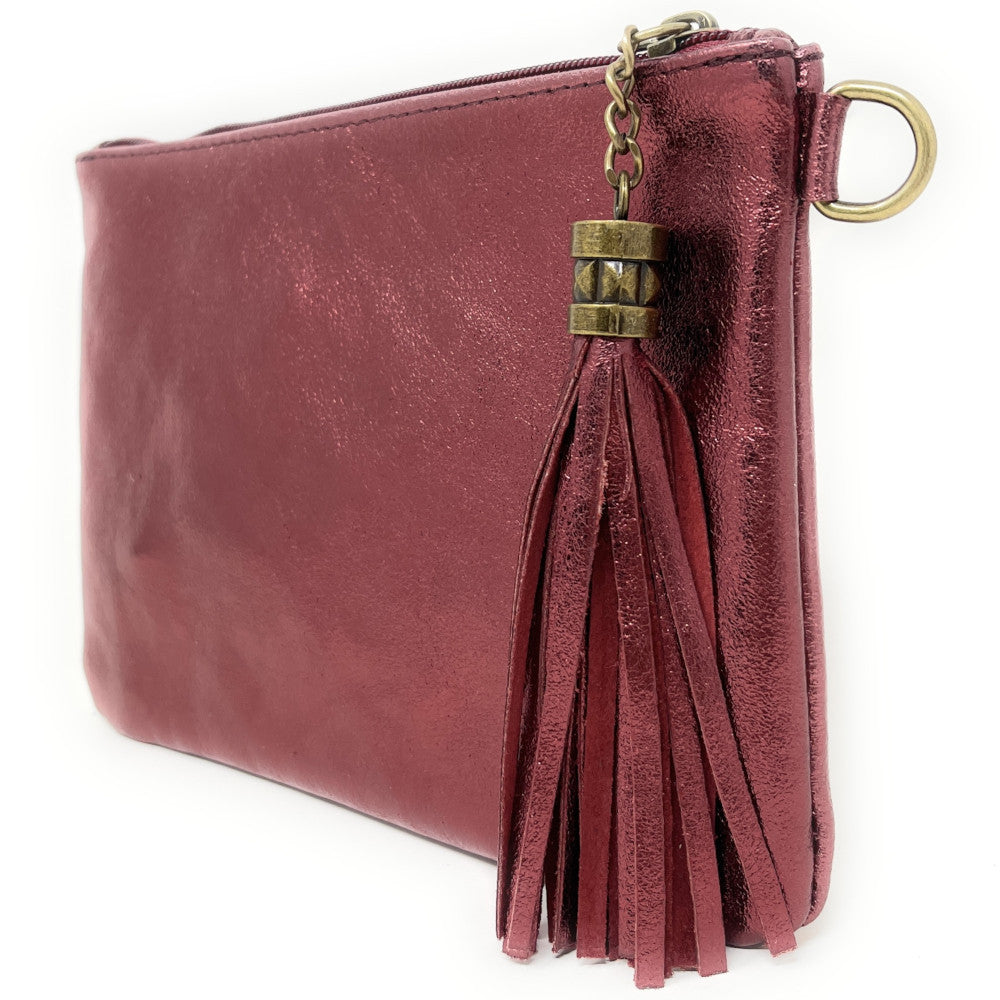 Sac pochette en cuir irisé MORGANE Framboise irisé