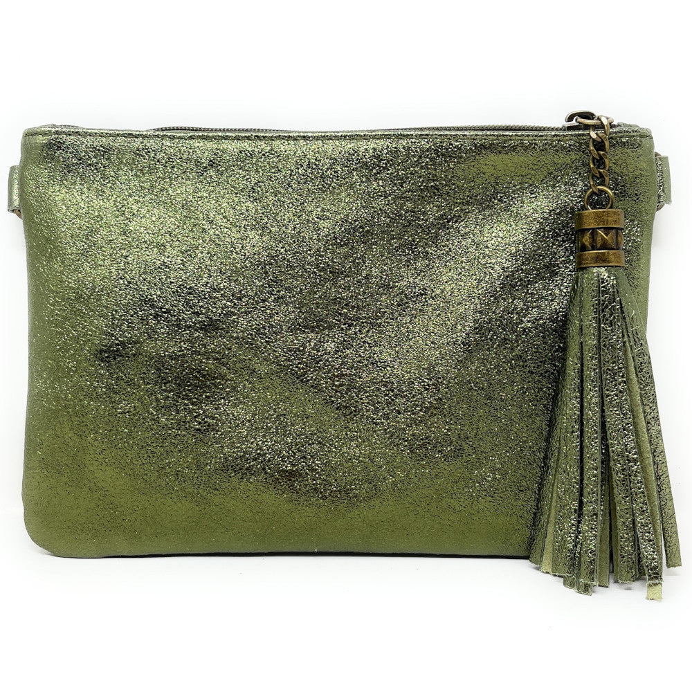 Sac pochette en cuir irisé MORGANE Kaki
