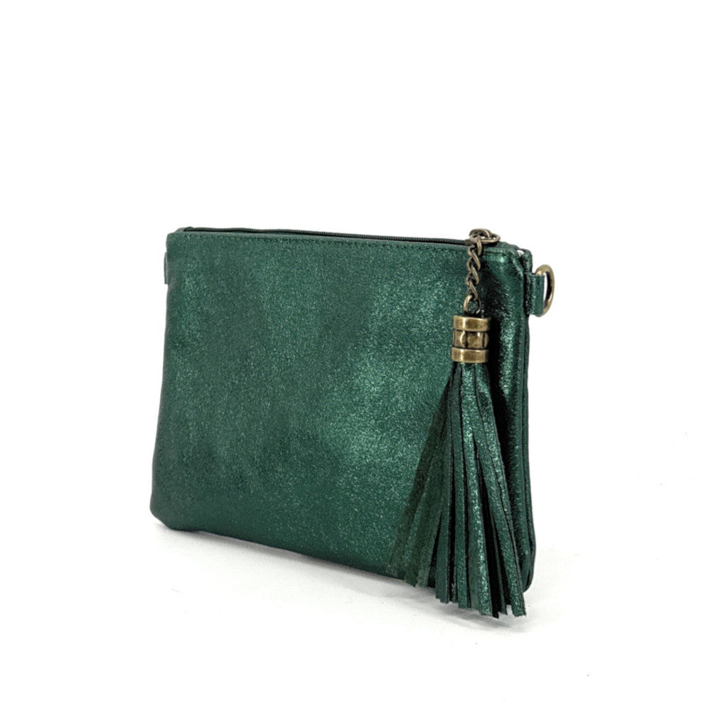 Sac pochette en cuir irisé MORGANE Vert forêt irisé