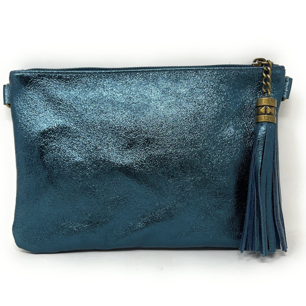 Sac pochette en cuir irisé MORGANE Bleu paon irisé