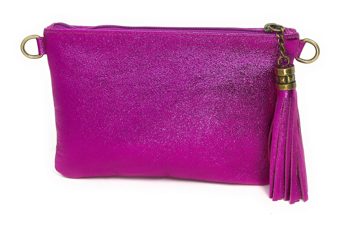 Sac pochette en cuir irisé MORGANE Fuchsia irisé