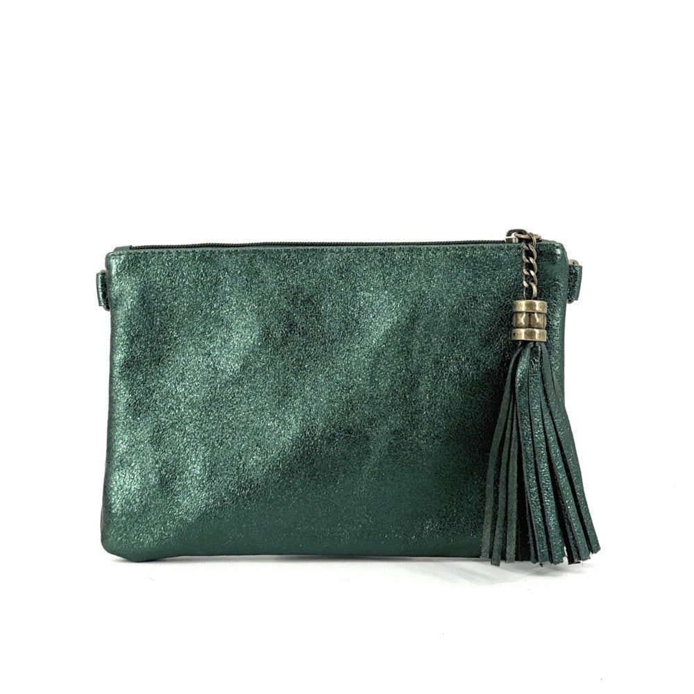 Sac pochette en cuir irisé MORGANE Vert forêt irisé