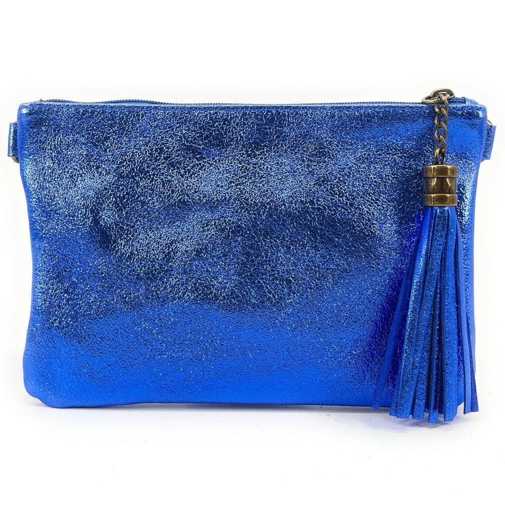 Sac pochette en cuir irisé MORGANE Bleu roi irisé