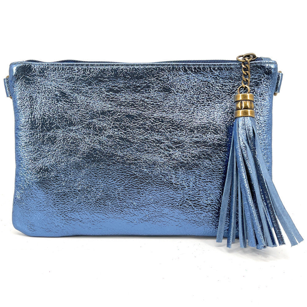 Sac pochette en cuir irisé MORGANE Bleu céleste