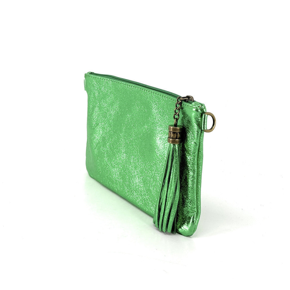 Sac pochette en cuir irisé MORGANE Vert anglais irisé
