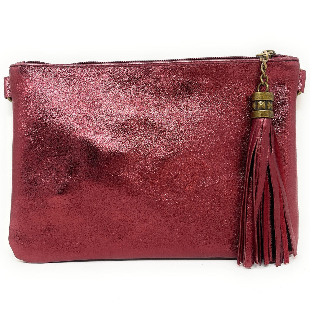 Sac pochette en cuir irisé MORGANE Framboise irisé