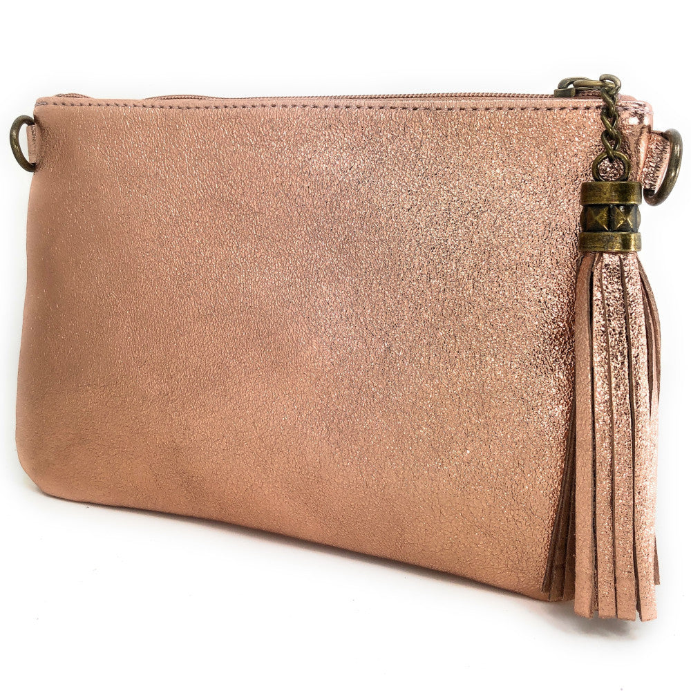 Sac pochette en cuir irisé MORGANE or rose