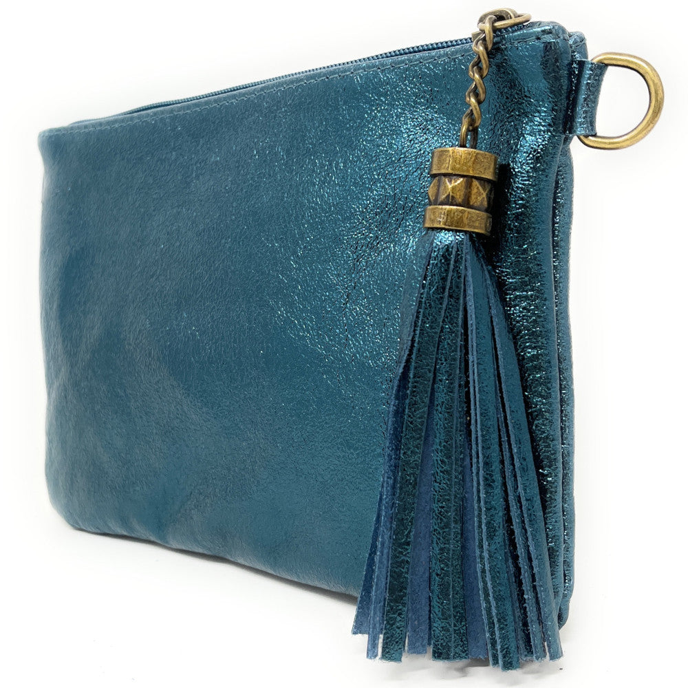 Sac pochette en cuir irisé MORGANE Bleu paon irisé