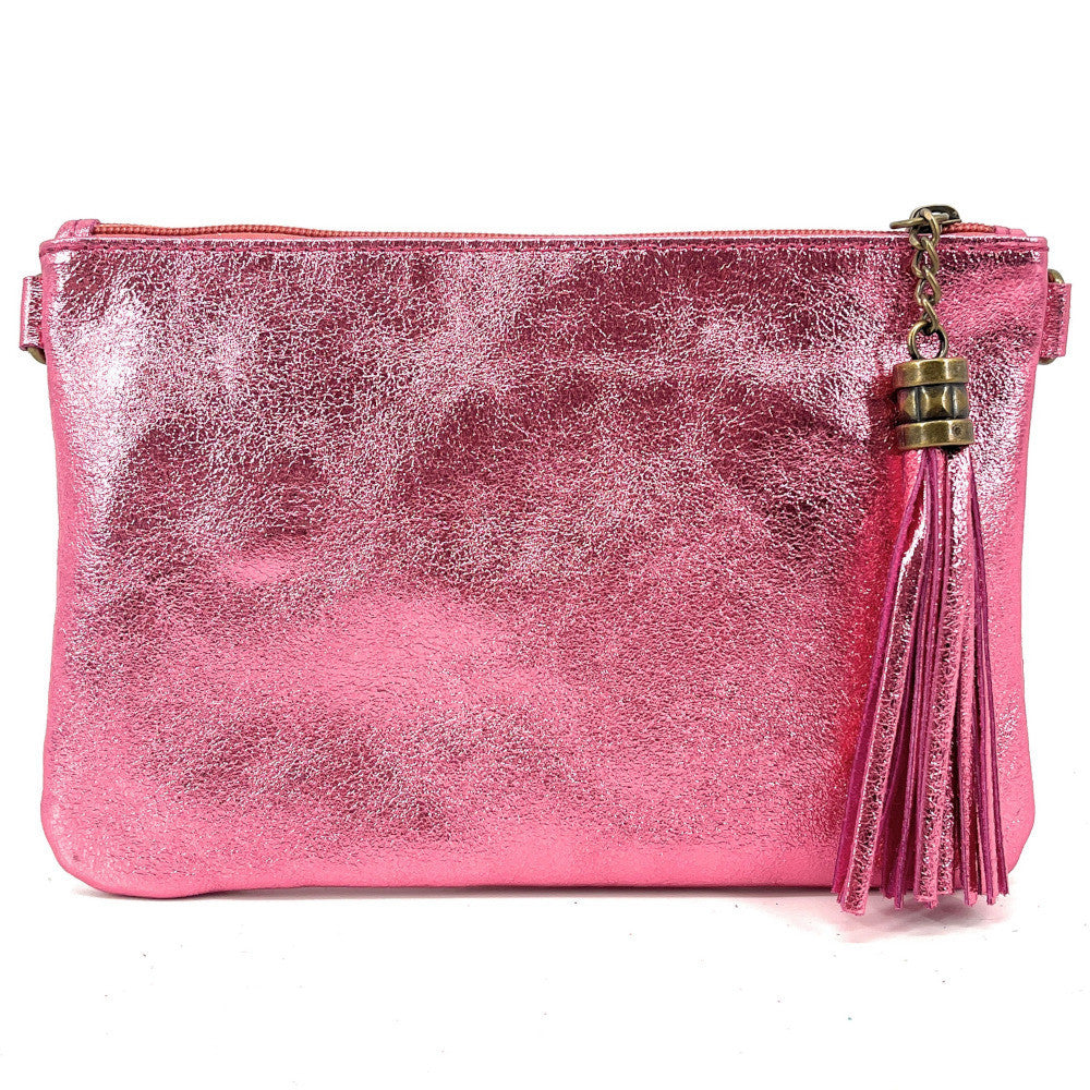 Sac pochette en cuir irisé MORGANE Rose néon
