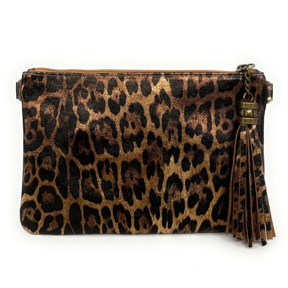 Sac pochette en cuir irisé MORGANE Léopard bronze