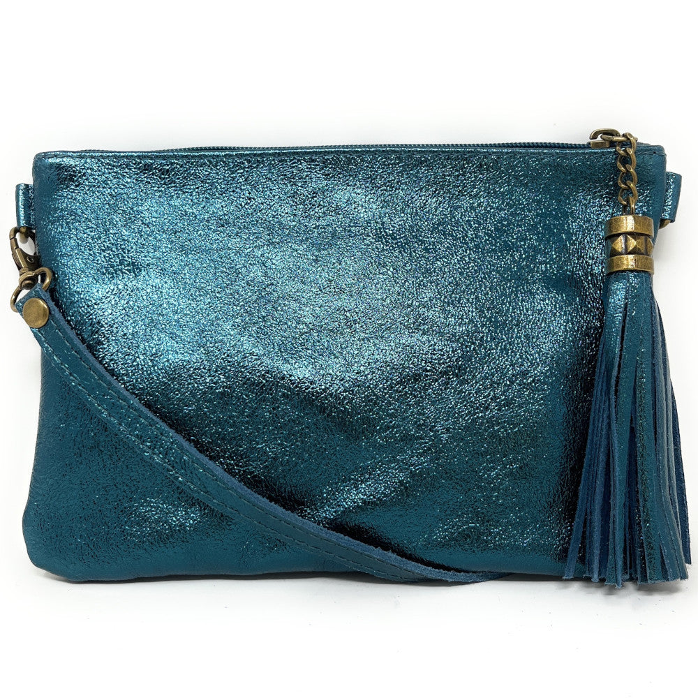 Sac pochette en cuir irisé MORGANE Bleu paon irisé