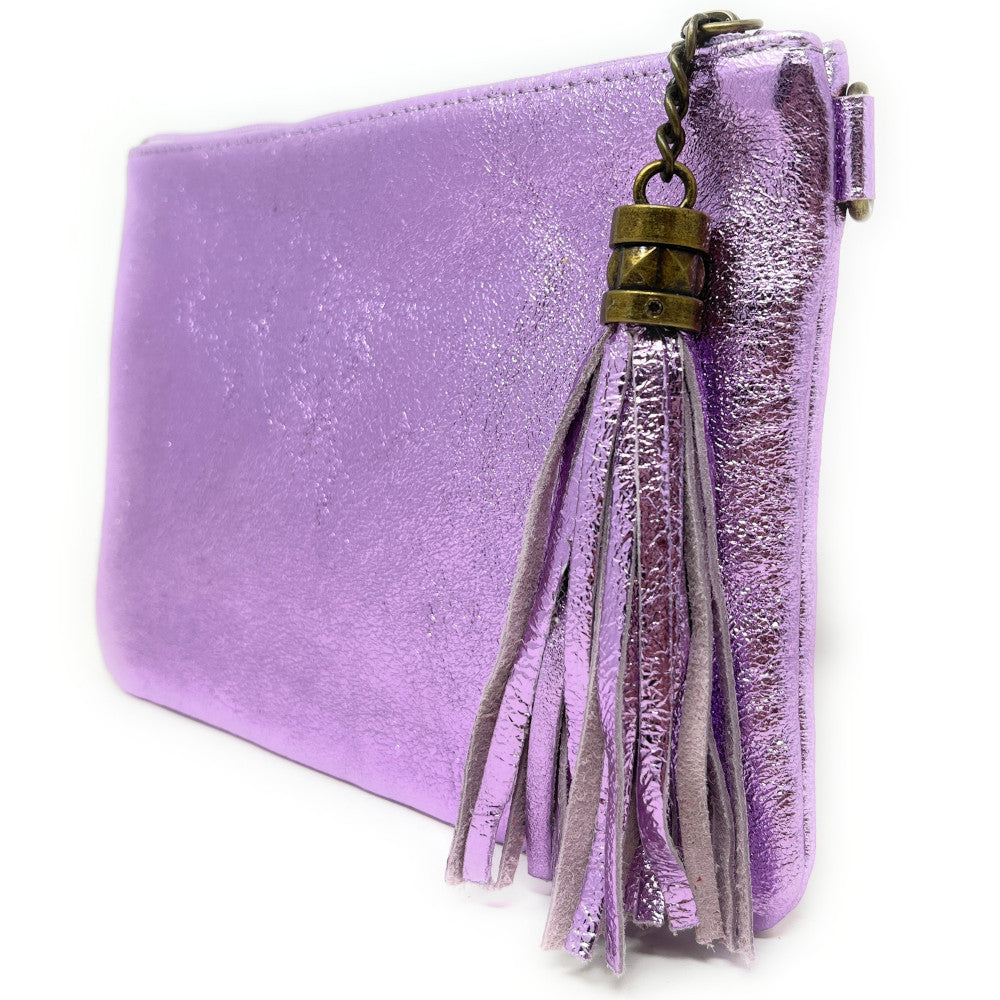 Sac pochette en cuir irisé MORGANE Mauve