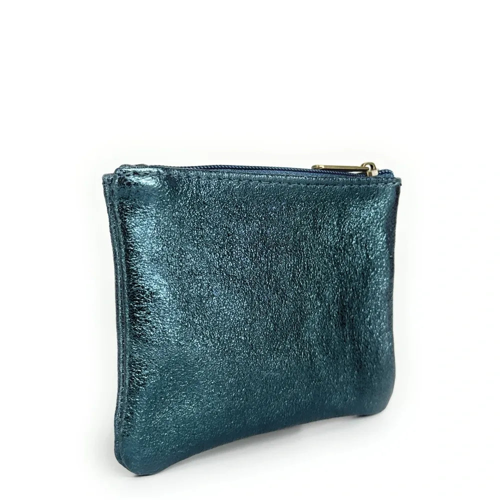 Pochette en cuir irisé GLOW PURSE Bleu canard irisé