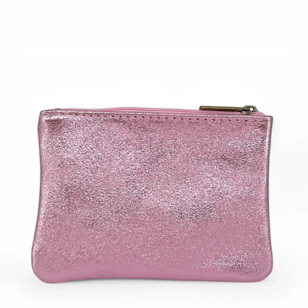 Pochette en cuir irisé GLOW PURSE Rose pâle irisé