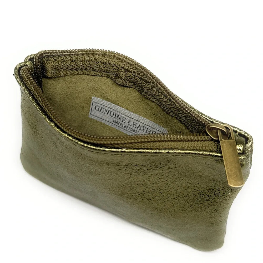 Pochette en cuir irisé GLOW PURSE Kaki irisé