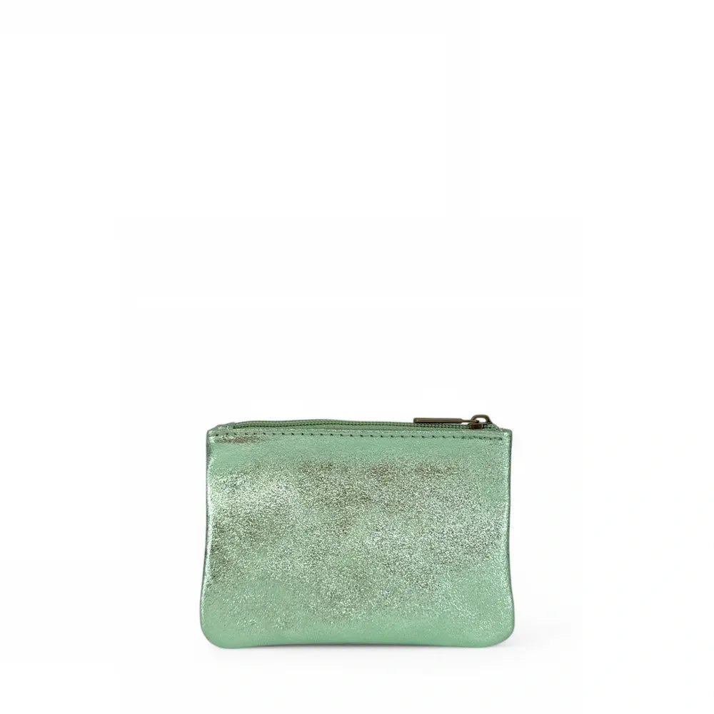 Pochette en cuir irisé GLOW PURSE Menthe givrée