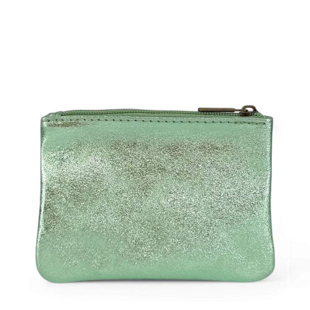 Pochette en cuir irisé GLOW PURSE Menthe givrée