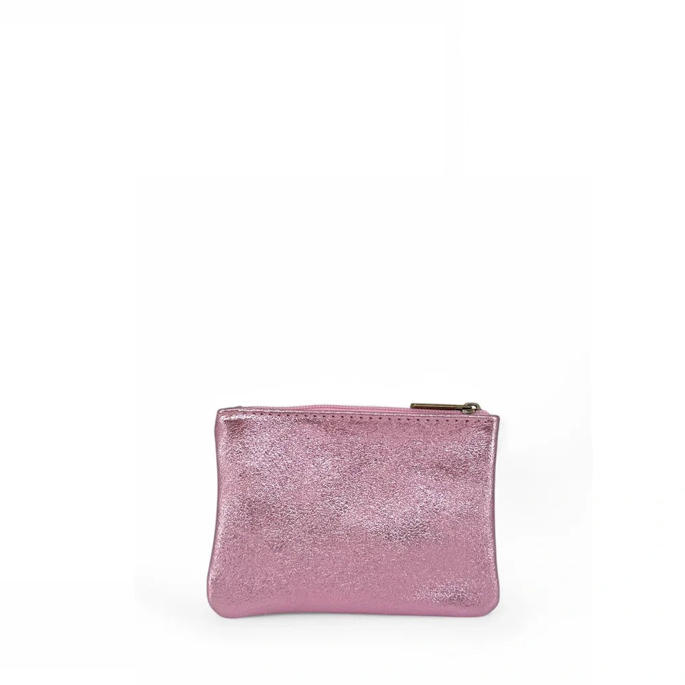 Pochette en cuir irisé GLOW PURSE Rose pâle irisé