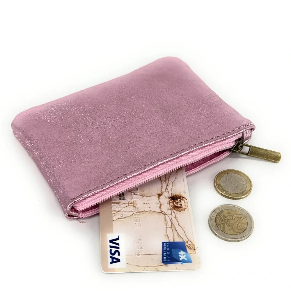 Pochette en cuir irisé GLOW PURSE Rose pâle irisé