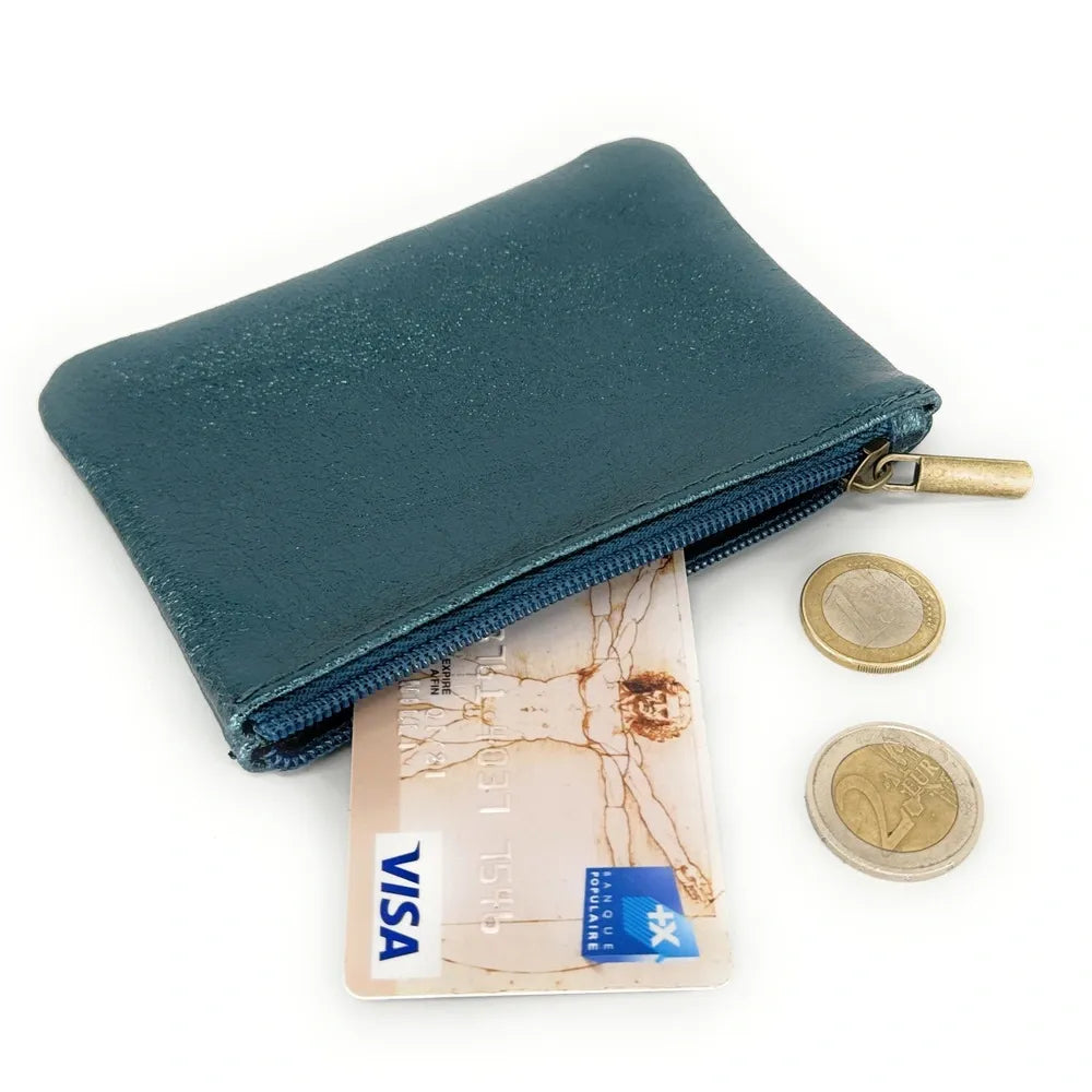 Pochette en cuir irisé GLOW PURSE Bleu canard irisé