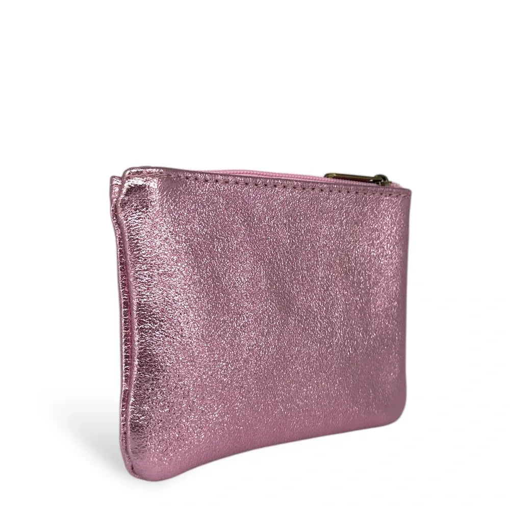 Pochette en cuir irisé GLOW PURSE Rose pâle irisé