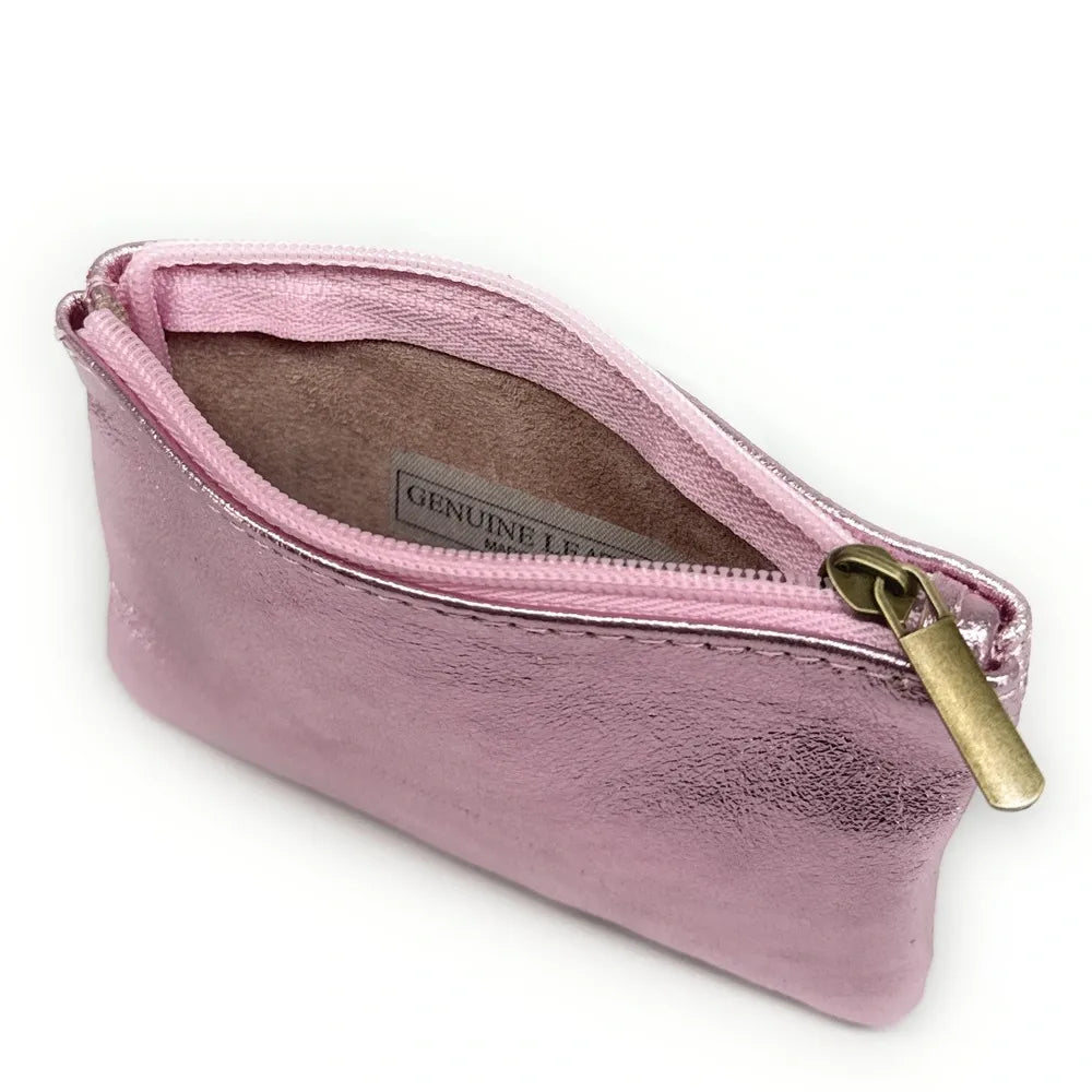 Pochette en cuir irisé GLOW PURSE Rose pâle irisé