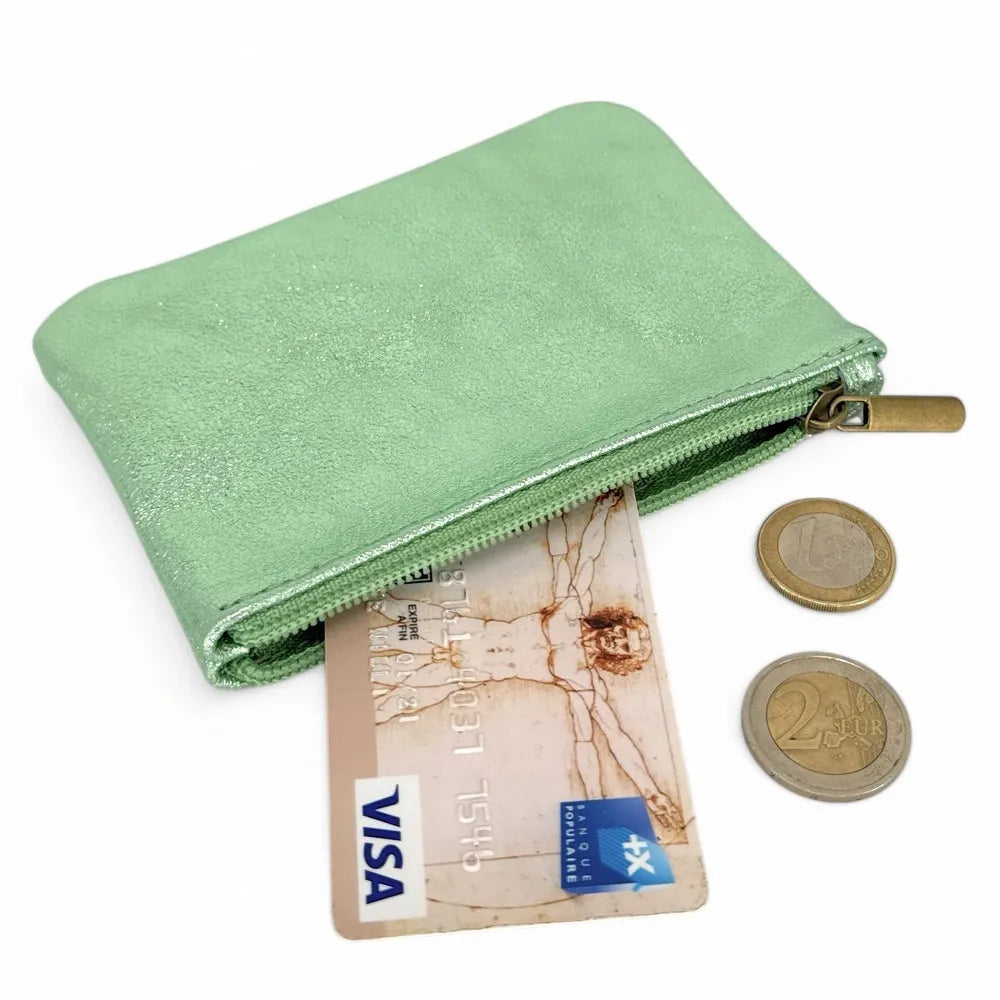 Pochette en cuir irisé GLOW PURSE Menthe givrée